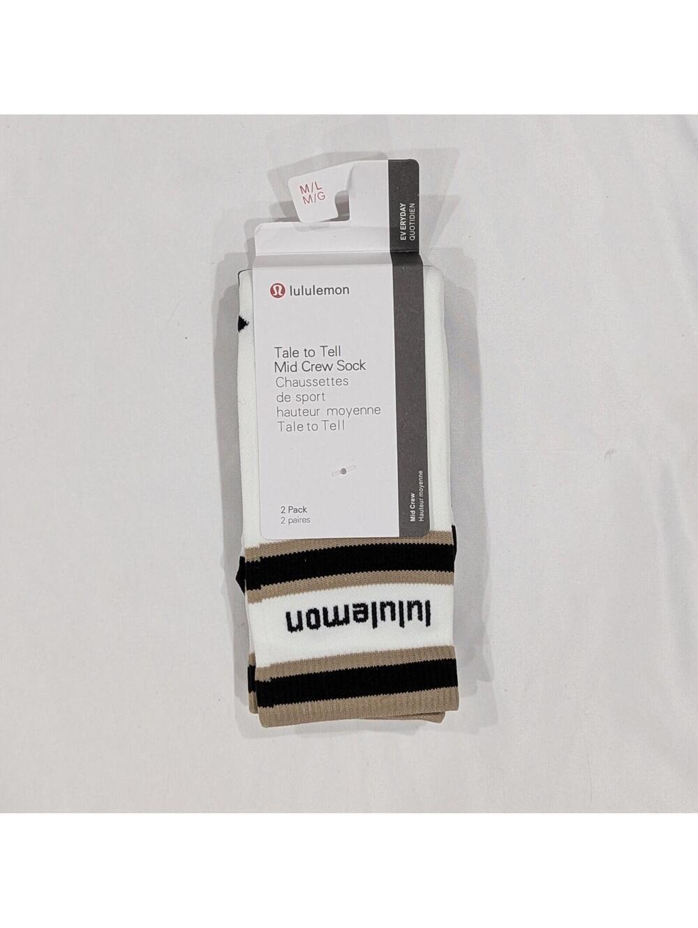 Lululemon Tale to Tell Mid Crew Sock M/L 2 Pack — Black / White / Cafe Au Lait - Picture 5 of 8